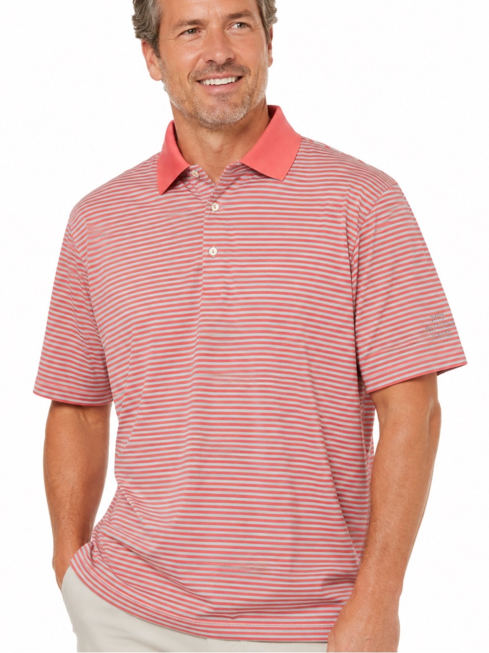 Peter Millar Polo Mens XL Coral Light Gray Stripe Cotton Senators Classic